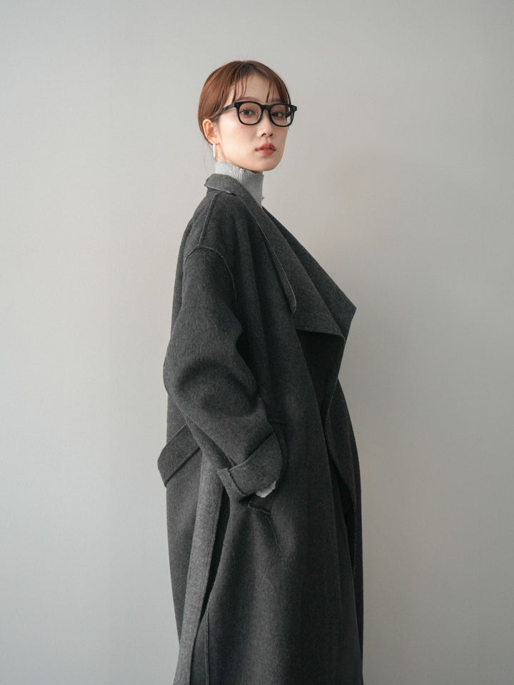 [予約]ダブルフェイスバイカラーロングコート/charcoal