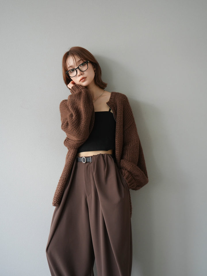 [予約]ロービングケーブルオーバーZIPニットカーディガン/ブラウン