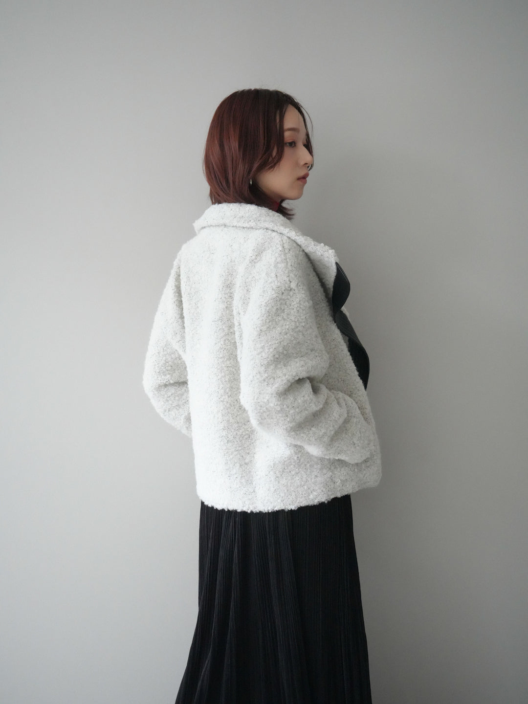 [SET]レザー切替ブークレブルゾン+裾レーススウェードプリーツマキシスカート(2set)