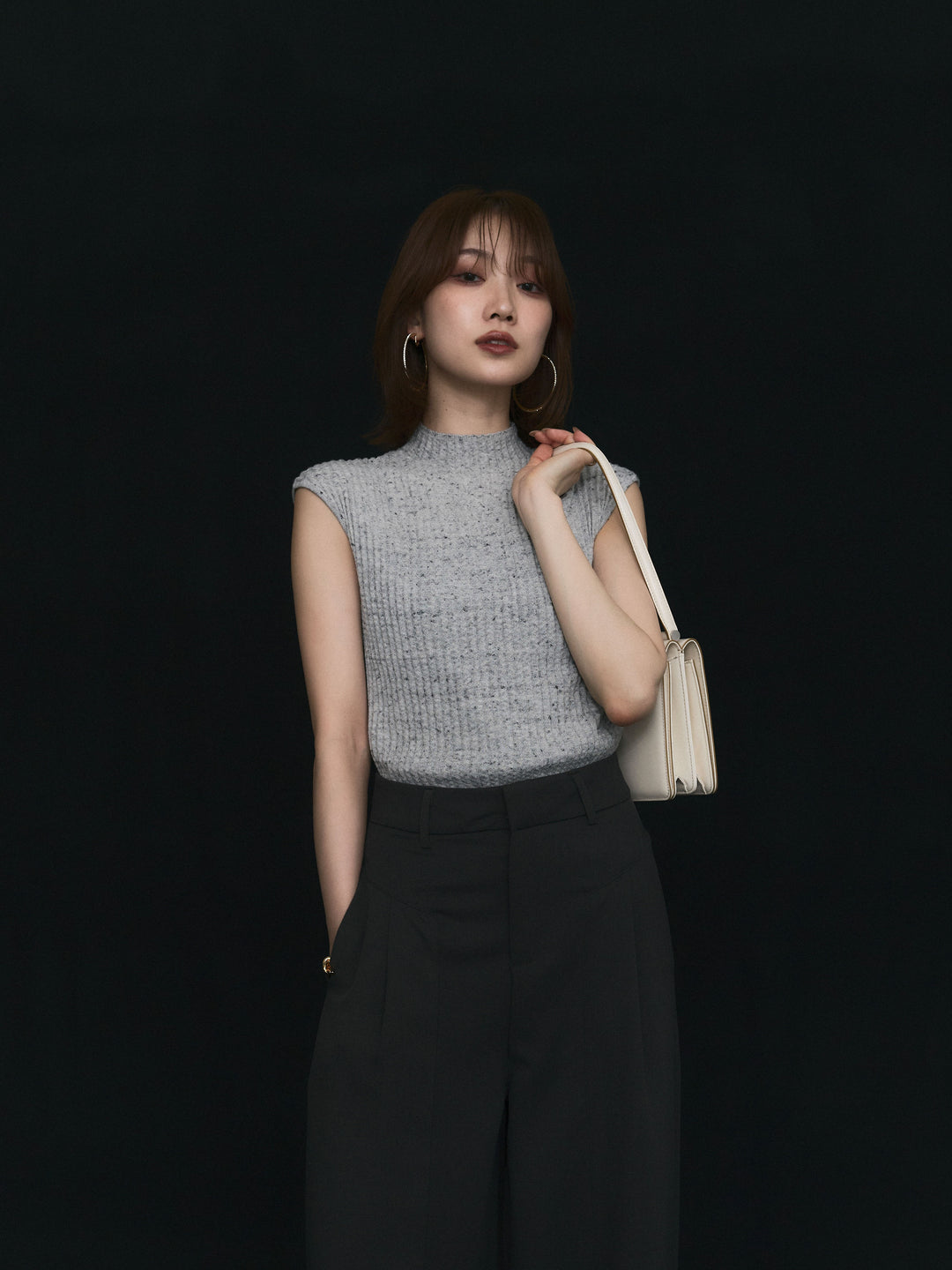 【Allure】[SET]ミックスヤーンデザインリブフレンチスリーブニット+ミックスヤーンデザインリブフレンチスリーブニット(2set)