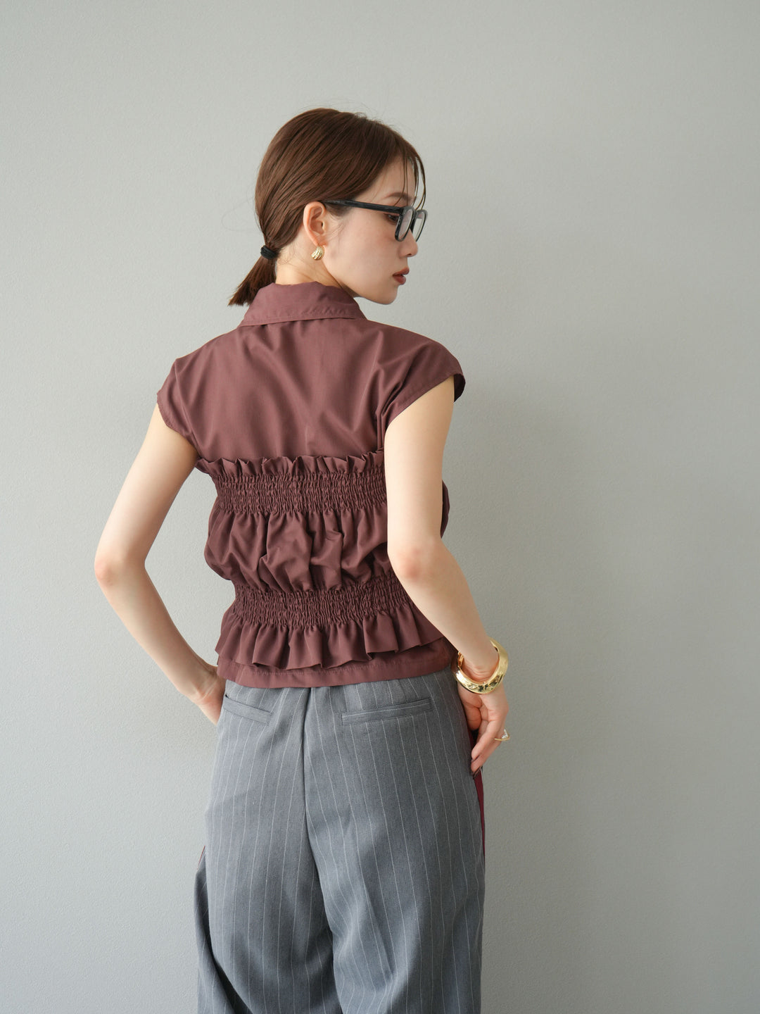 [予約]サイドラインストライプワイドパンツ/グレー