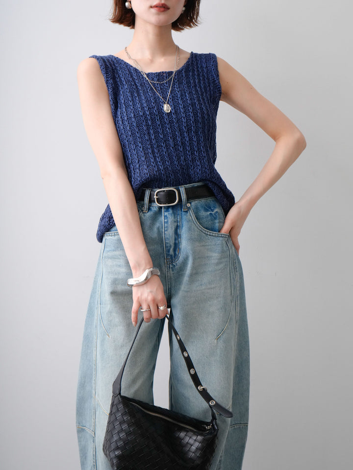 [予約]メランジケーブルニットタンクトップ/navy