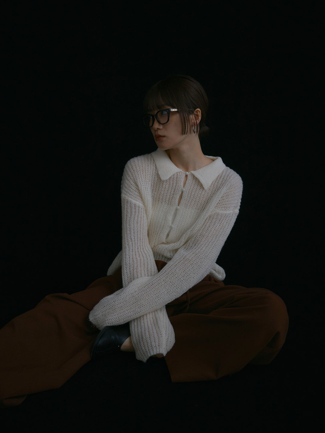 【Allure】[SET]起毛片畦編みシアーポロニット+起毛片畦編みシアーポロニット(2set)