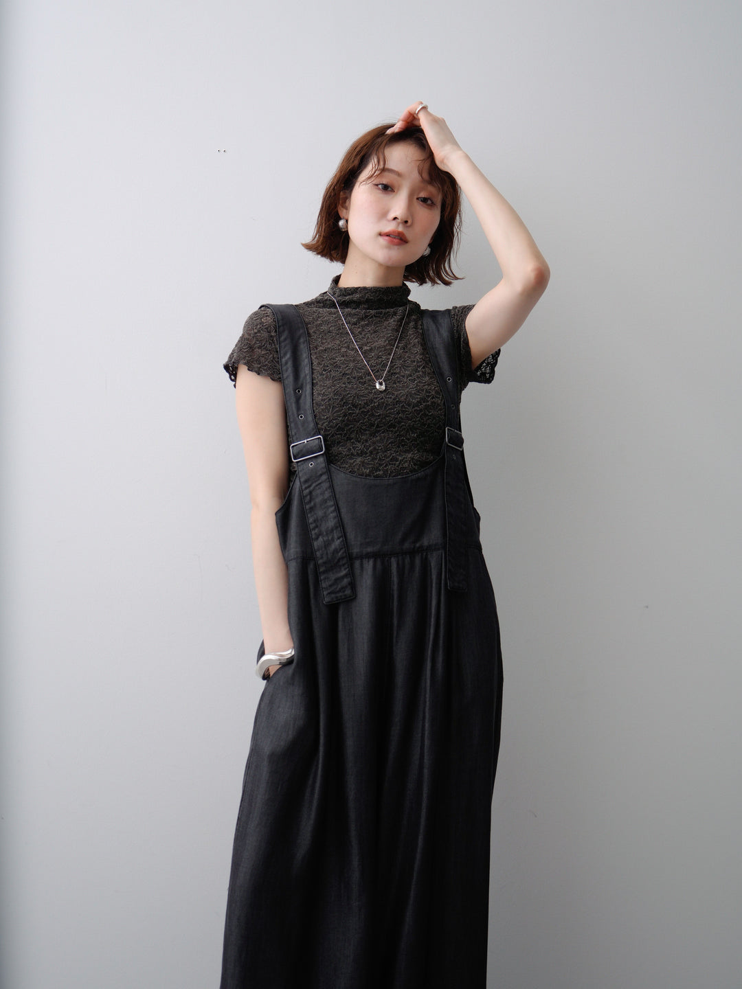 [予約]前後2WAYテンセルデニムオールインワン/black