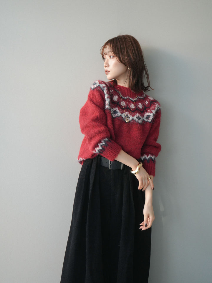 [予約]ソフトタッチ求心柄ニットプルオーバー/red