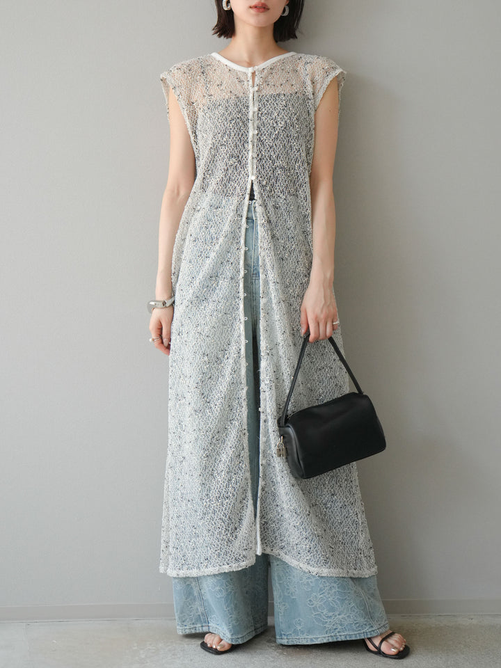 [預訂] 2WAY 棉絨網眼連身裙/米白色