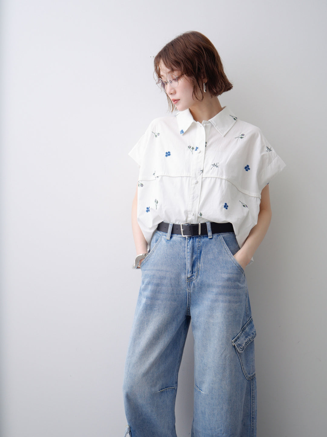 【預購】花朵刺繡燈籠無袖襯衫 / 折扣