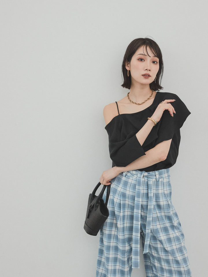 [SET] 單肩荷葉邊襯衫 + 單肩荷葉邊襯衫 (2件套)