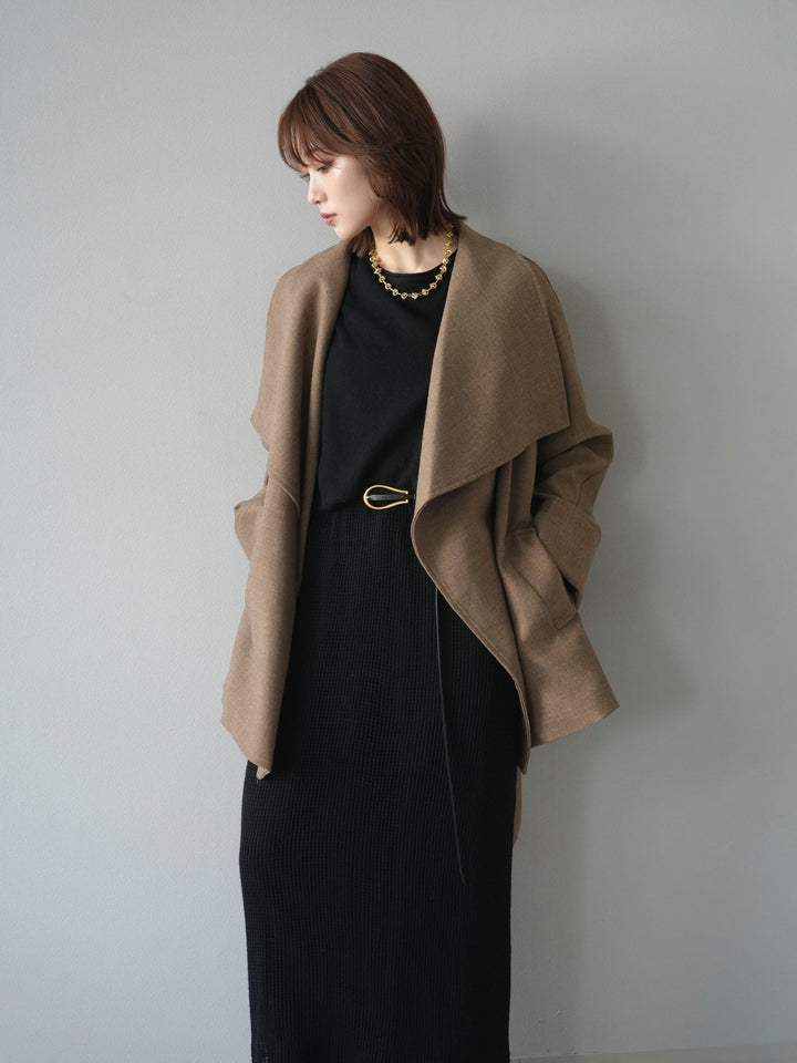 [予約]メッシュ切替ノースリーニットワンピース/black