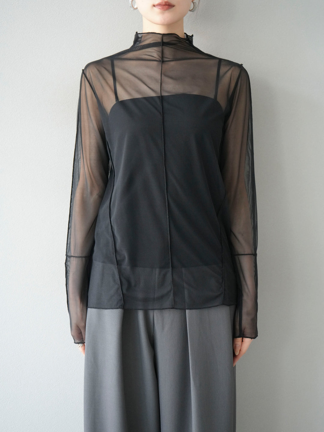 [予約]シアーパイピングカットソー/ブラック×ブラック