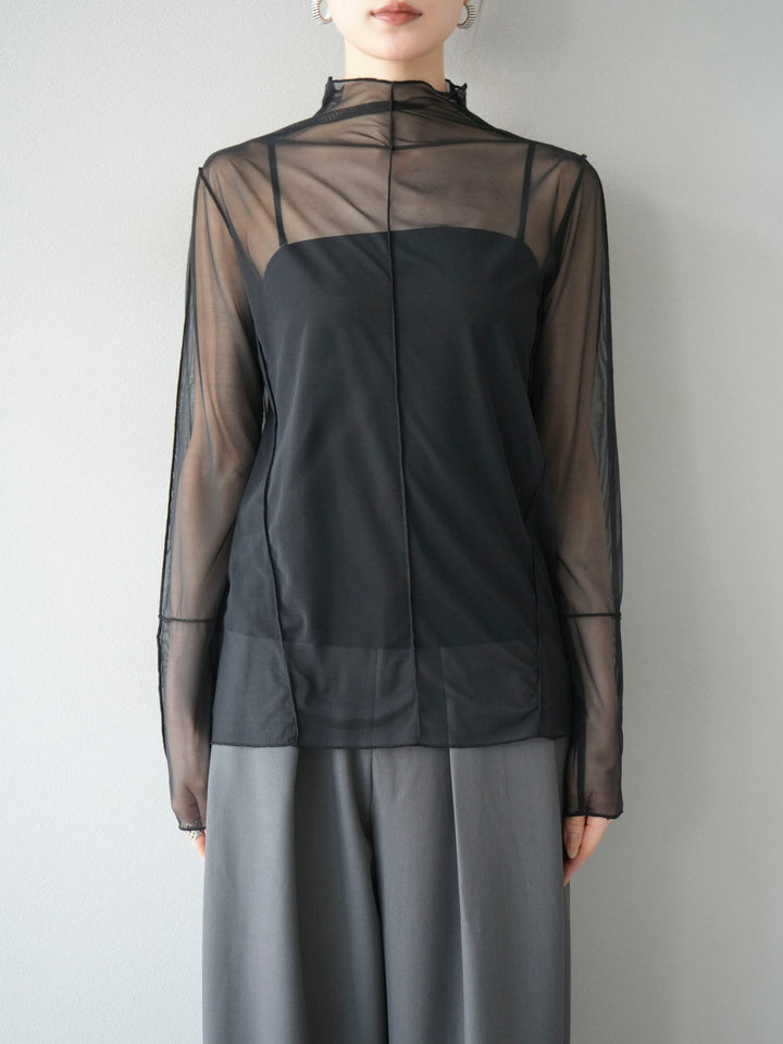 [予約]シアーパイピングカットソー/ブラック×ブラック