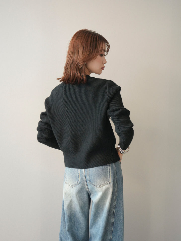 [SET]シルバーボタン畦編みニットカーディガン+ベルト付カーブデニムパンツ(2set)