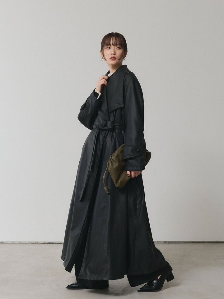 【Allure】[SET]ボタンダウンオーバーシャツ+デザインタックセンターシームアイドパンツ+フラワーレーストップス+レザーBIGカラーロングコート(4set))