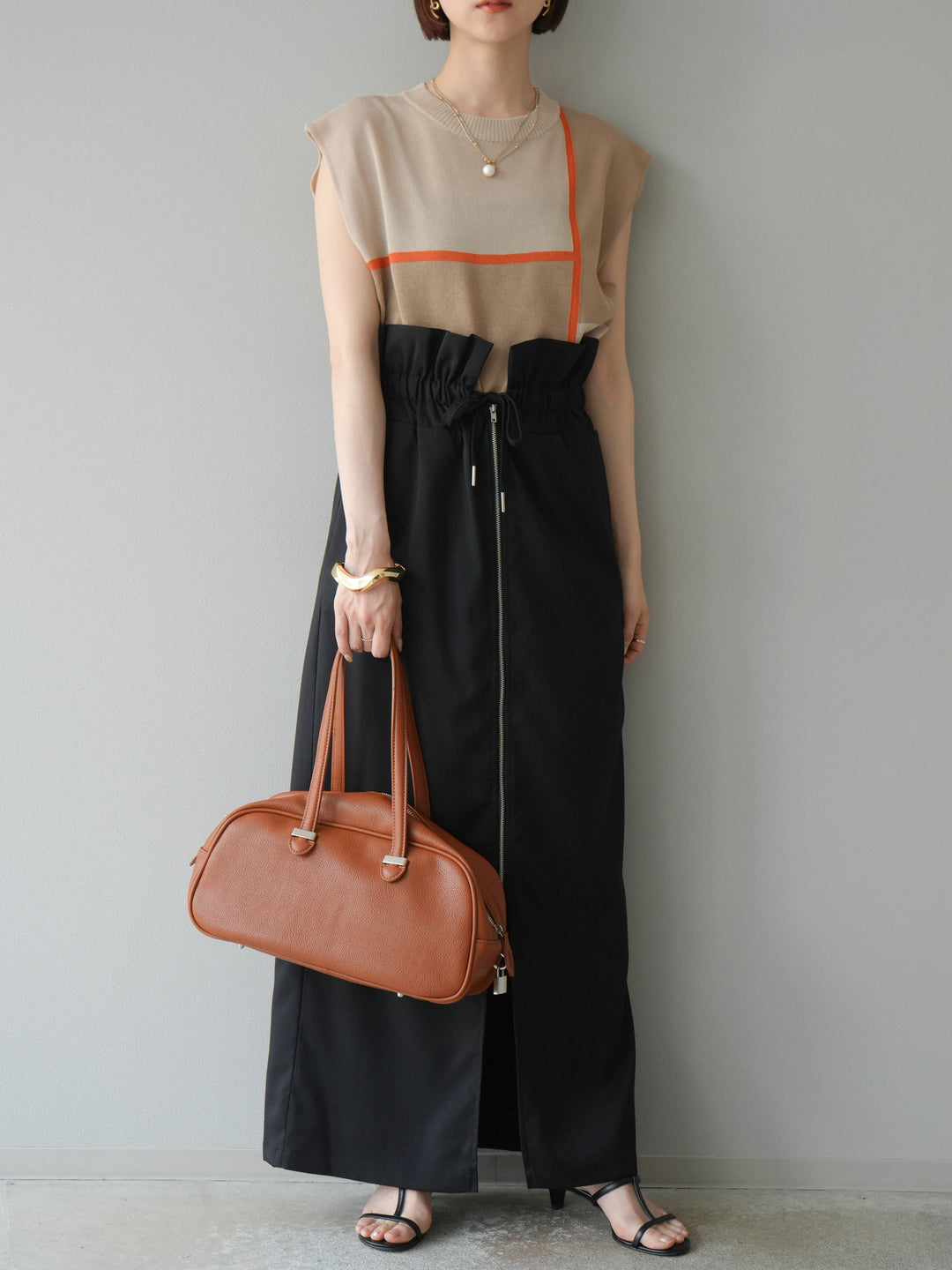 [予約]配色ノースリーブニットプルオーバー/ベージュ