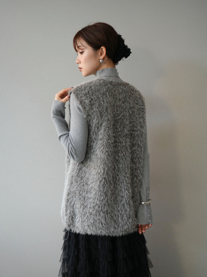 [予約]ダブルZIPループシャギーベスト/ブラック