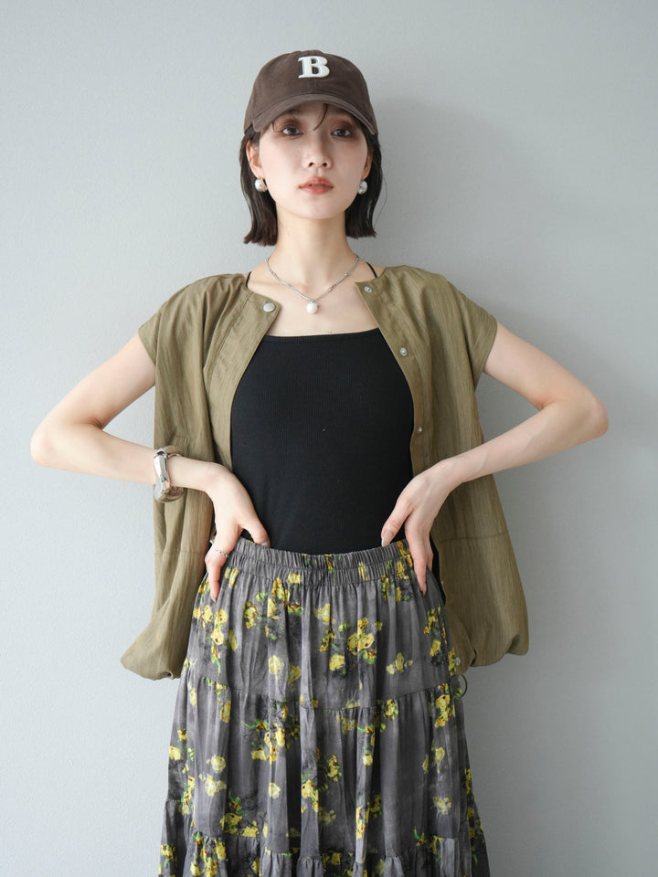 [SET]リネンライクドロストバルーンブルゾン+フラワーワッシャープリーツスカート(2set)