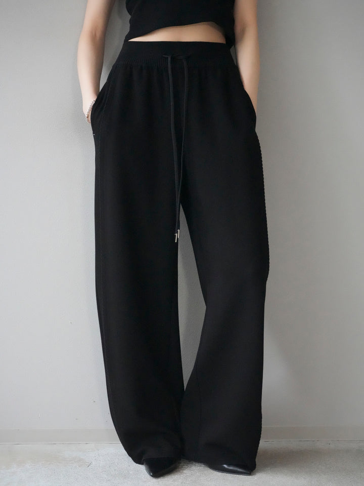 [予約]ステッチデザインウエストリブニットスエットパンツ/black