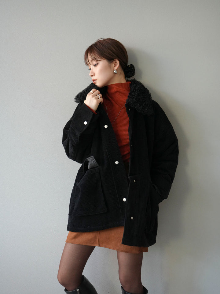 [予約]コーデュロイボア襟フライトジャケット/ブラック