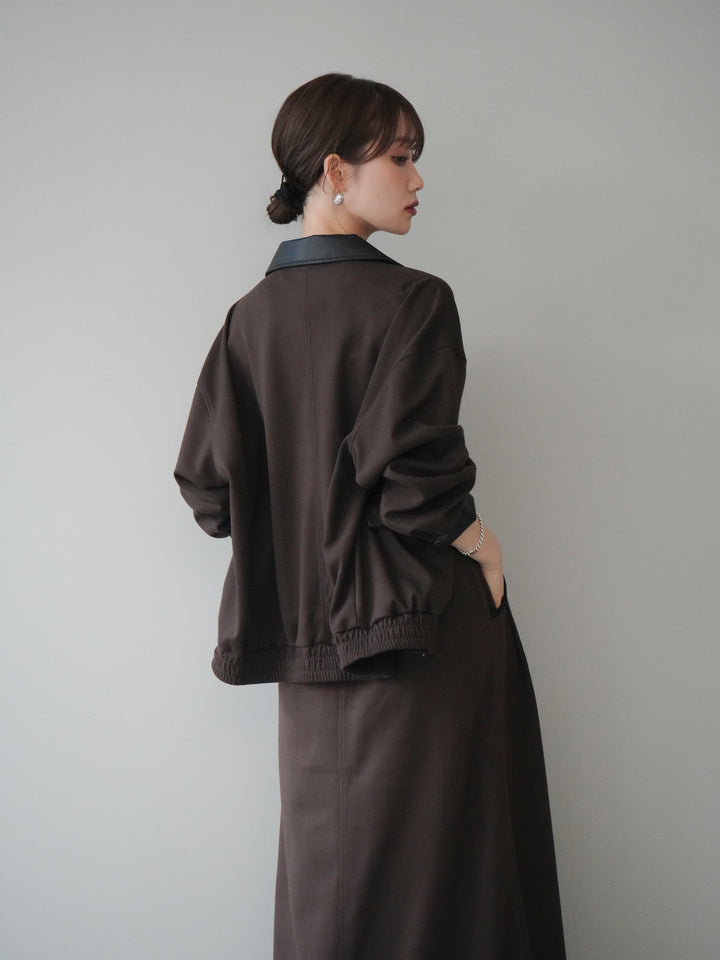 [予約]レザー襟配色パイピングブルゾン/brown