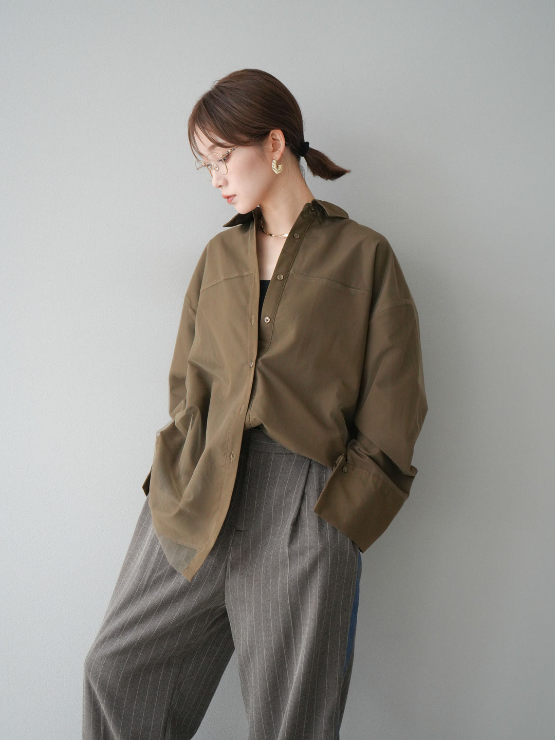 [予約]サイドラインストライプワイドパンツ/ブラウン