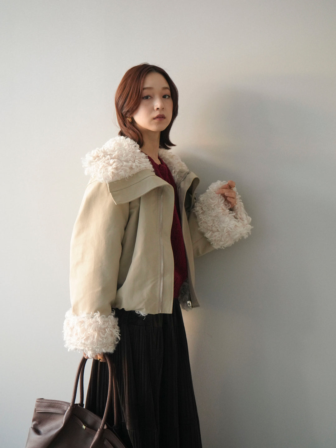 [SET]プードルファーダウンジャケット+ベロアティアードワッシャースカート(2set)