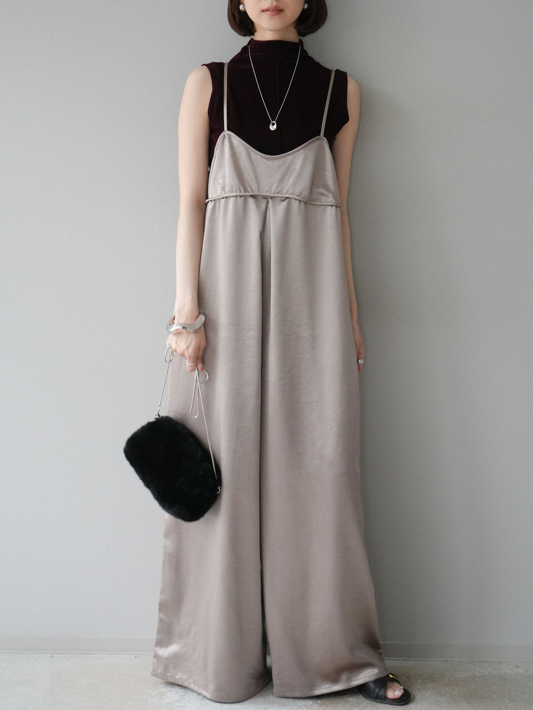 [予約]シアーベロアプチネックノースリーブトップス/ブラック