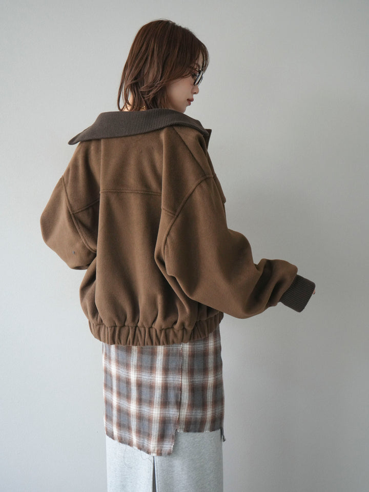 [予約]ウールタッチ襟リブステンカラーショートコート/brown
