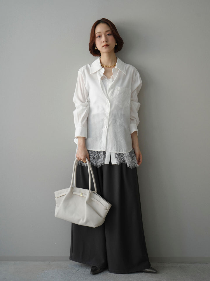 [予約]レイヤードデザイン裾レースブラウス/white