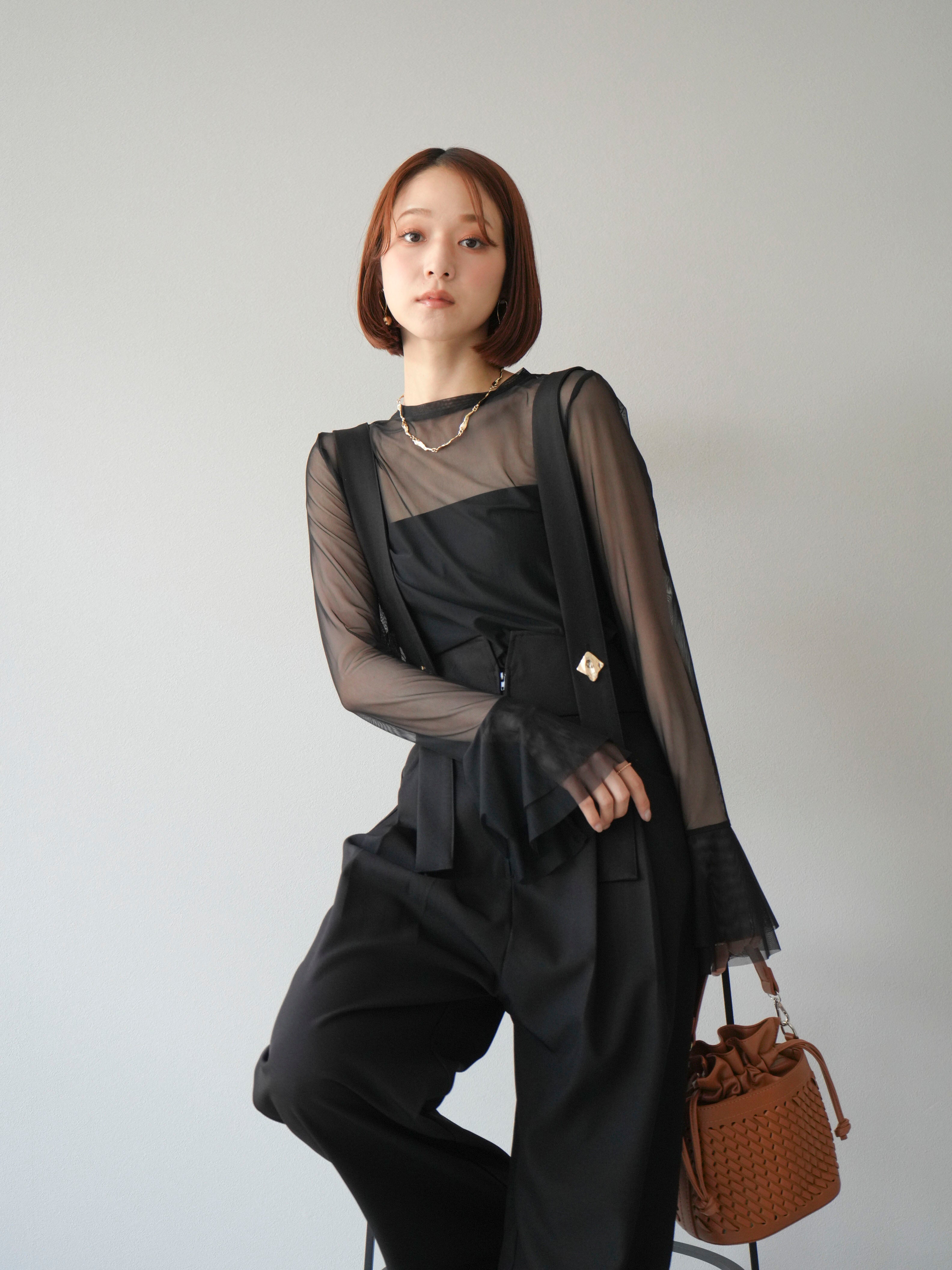 SET]フレアロングスリーブパワーメッシュトップス+フレアロング