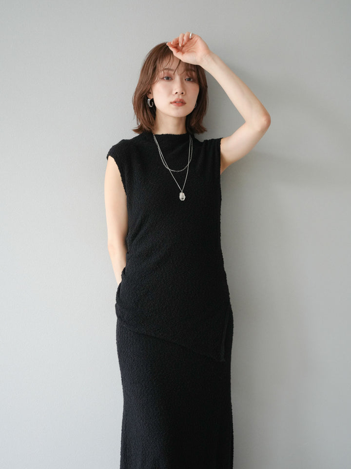 [套裝] 珠地佈針織無袖上衣 + 珠地佈針織I字裙 (2套)