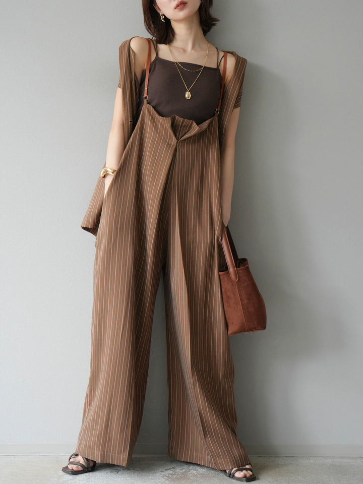 [SET]ヘリンボーンストライプジレ+ヘリンボーンストライプサロペット(2set)