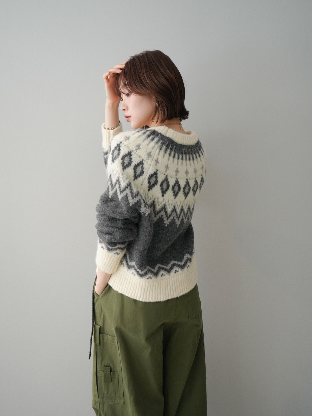[予約]ノルディック柄ニットプルオーバー/gray