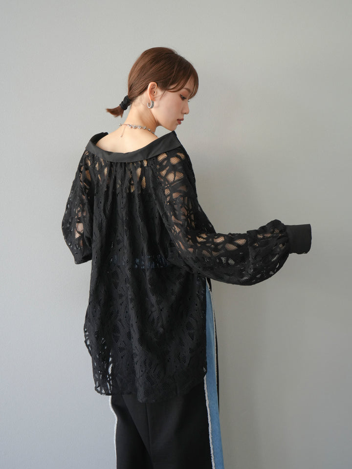 [SET]コードレースオーバーシャツ+デニムドッキングスウェットスカート(2set)