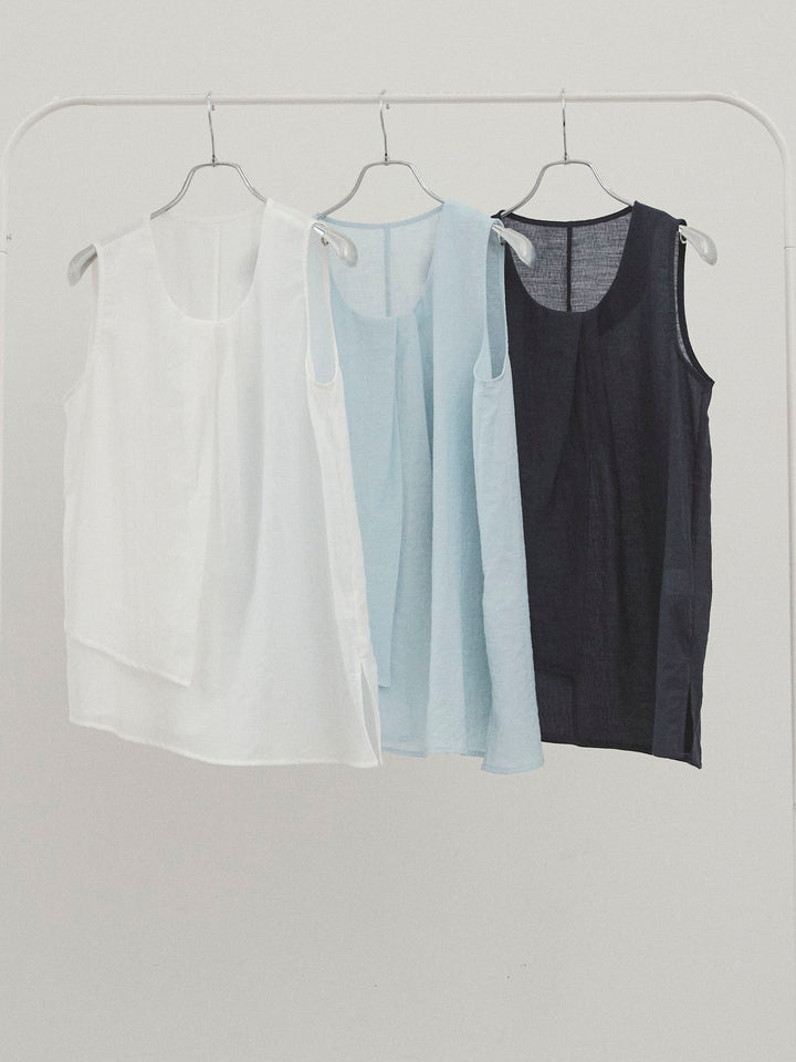 [SET]シアータックアシンメトリーブラウス+ワッシャーサテンレイヤードスカートパンツ(2set)