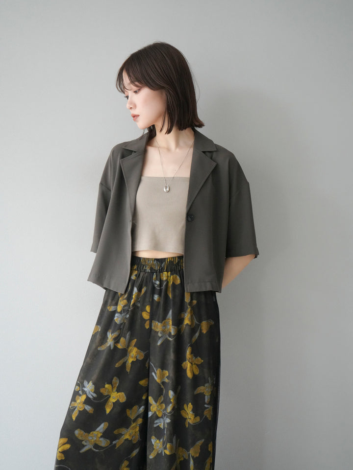 [SET]ハーフショートジャケット+フラワープリントチュールレイヤードパンツ(2set)