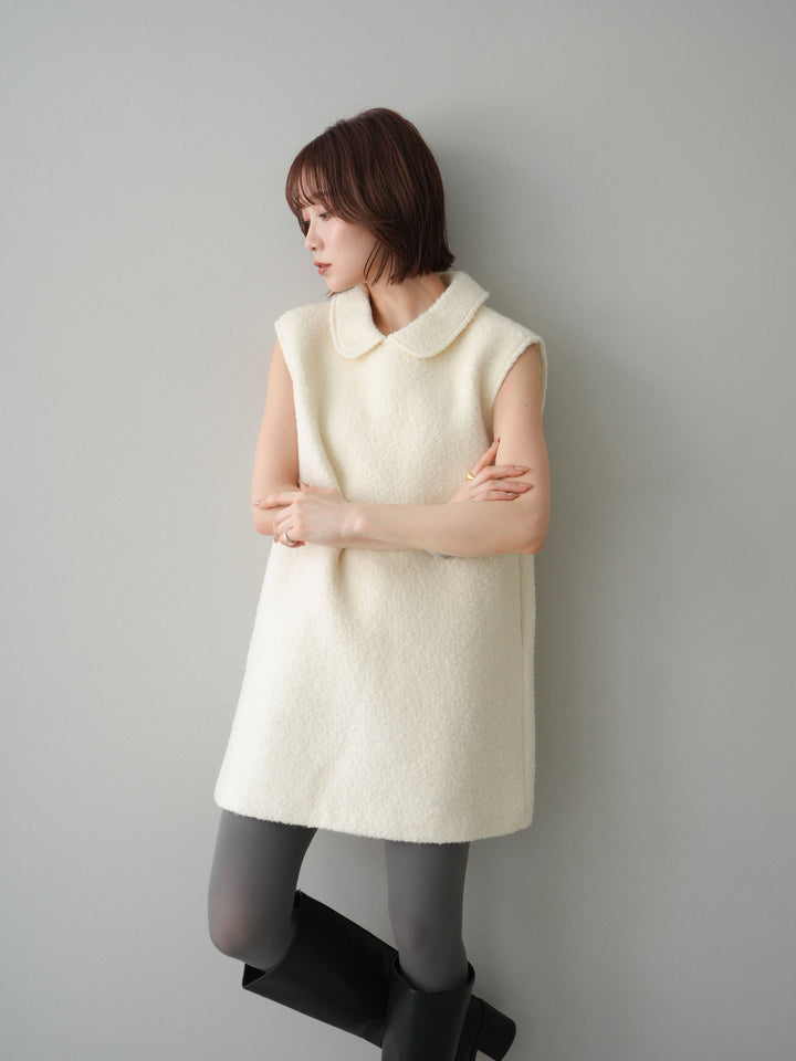 [予約]襟付きブークレミニワンピース/offwhite