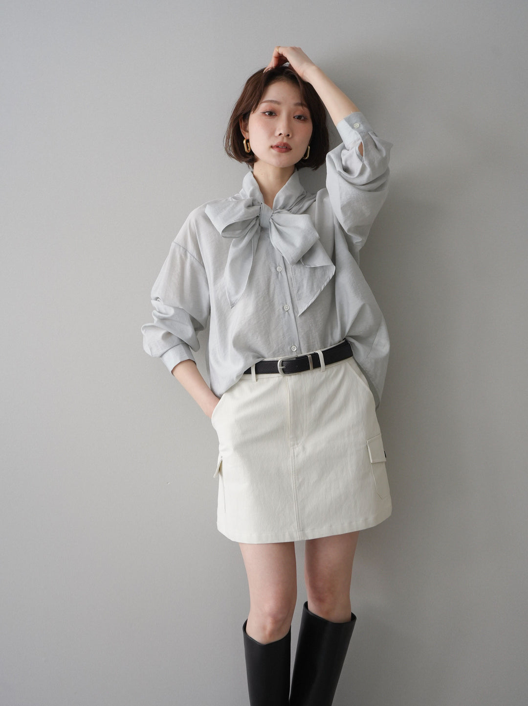 [予約]シアーボウタイブラウス/gray