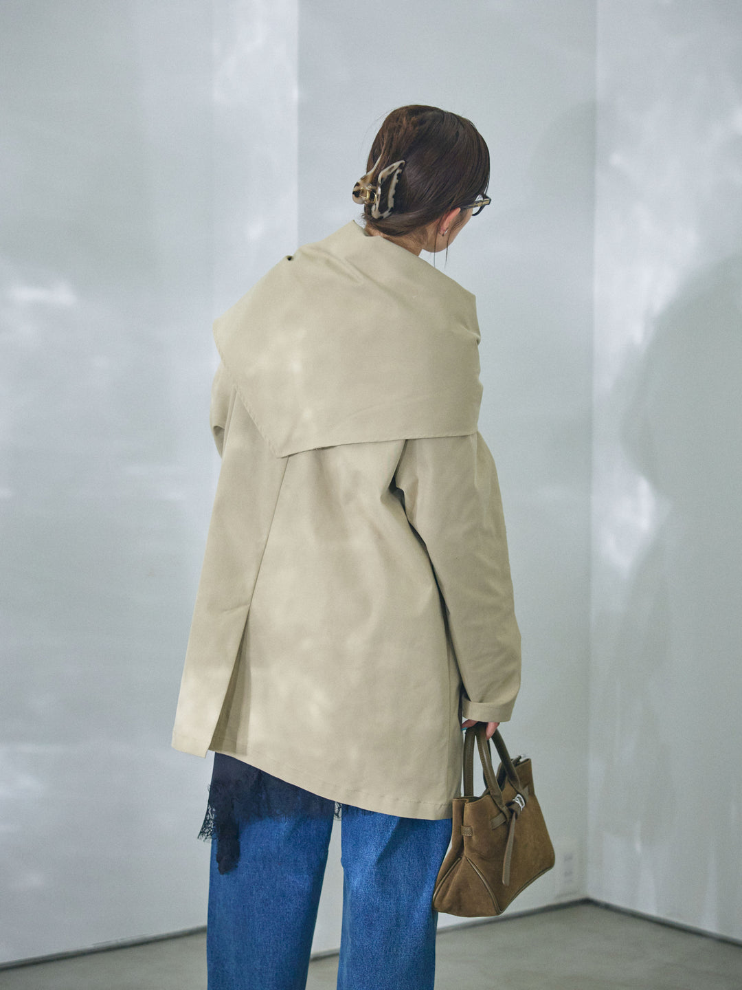 [予約]スカーフ付ステンカラーミディアムコート/beige