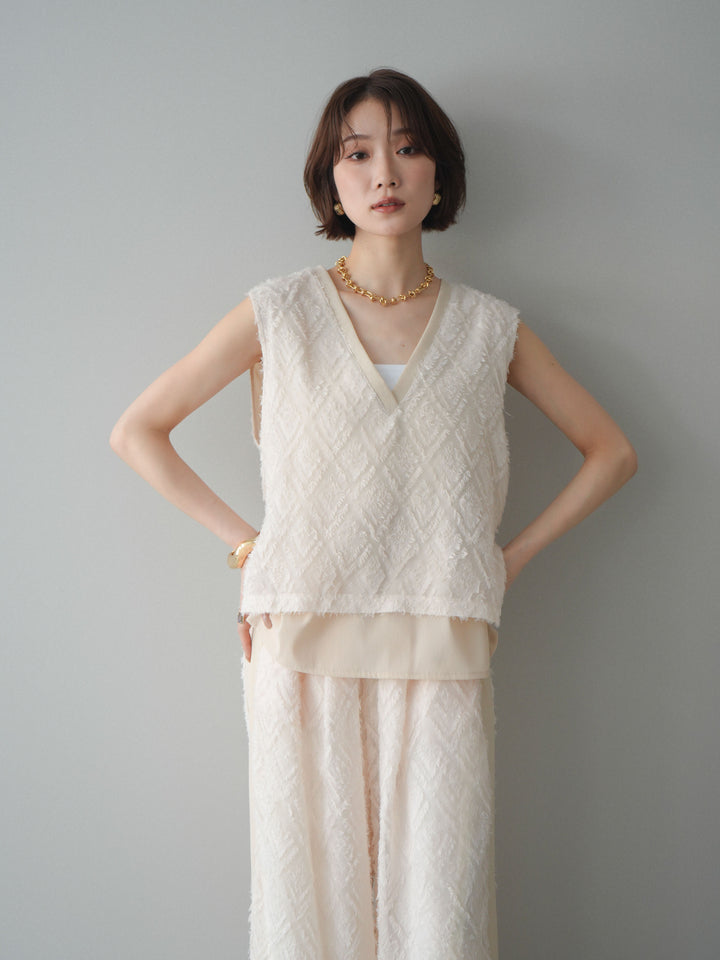 [SET]フリンジレイヤードVネックノースリーブ+選べるアクセセット(2set)