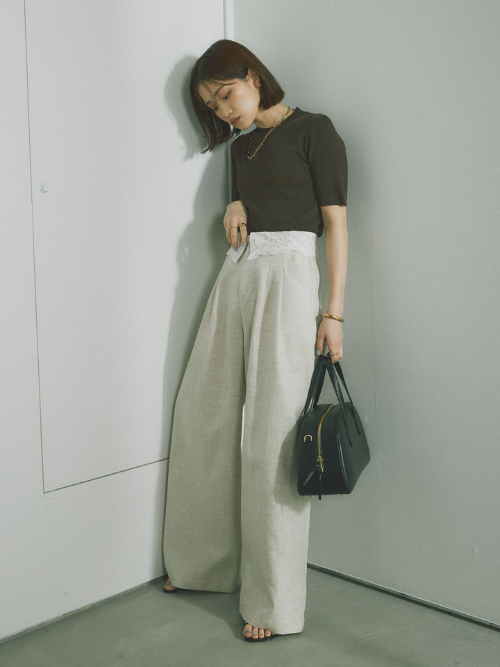 [預訂] 後開人造絲針織上衣/棕色