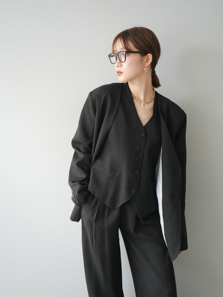 [予約]ノーカラーオーバージャケット/ブラック