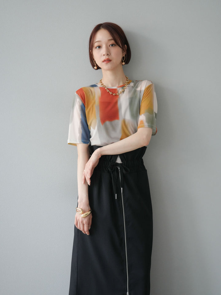 [套裝] 水彩藝術透視T卹 + Heather Ester 褶皺拉鍊裙 (2套)