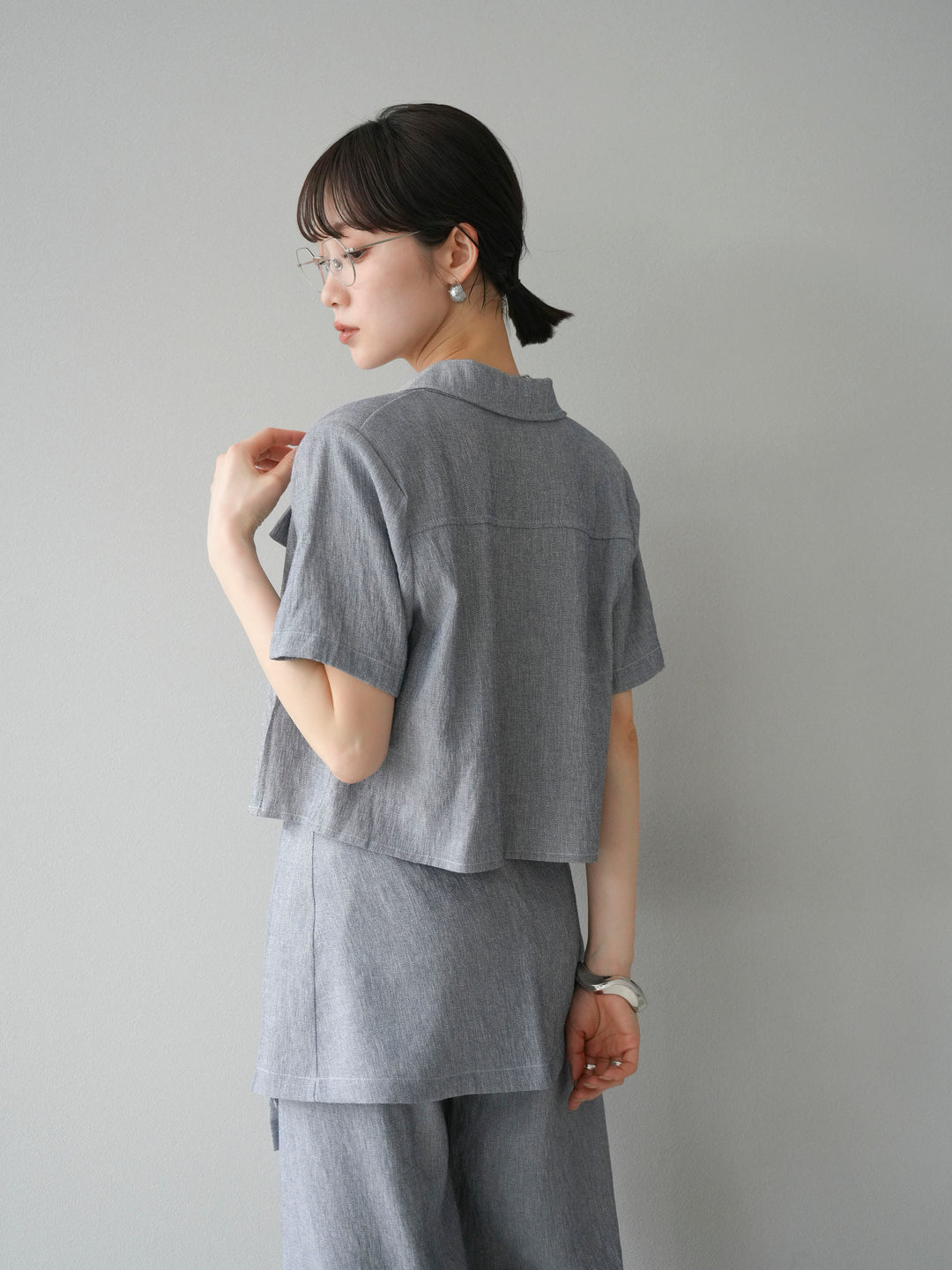 [SET]リネンタッチハーフシャツ＆ラップワイドパンツSET UP(2set)