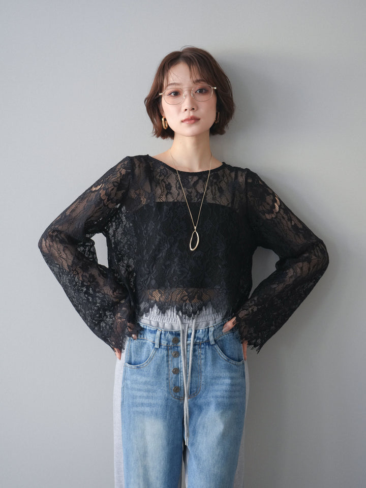 [SET]2WAYスリーブレーストップス+選べるアクセセット(2set)