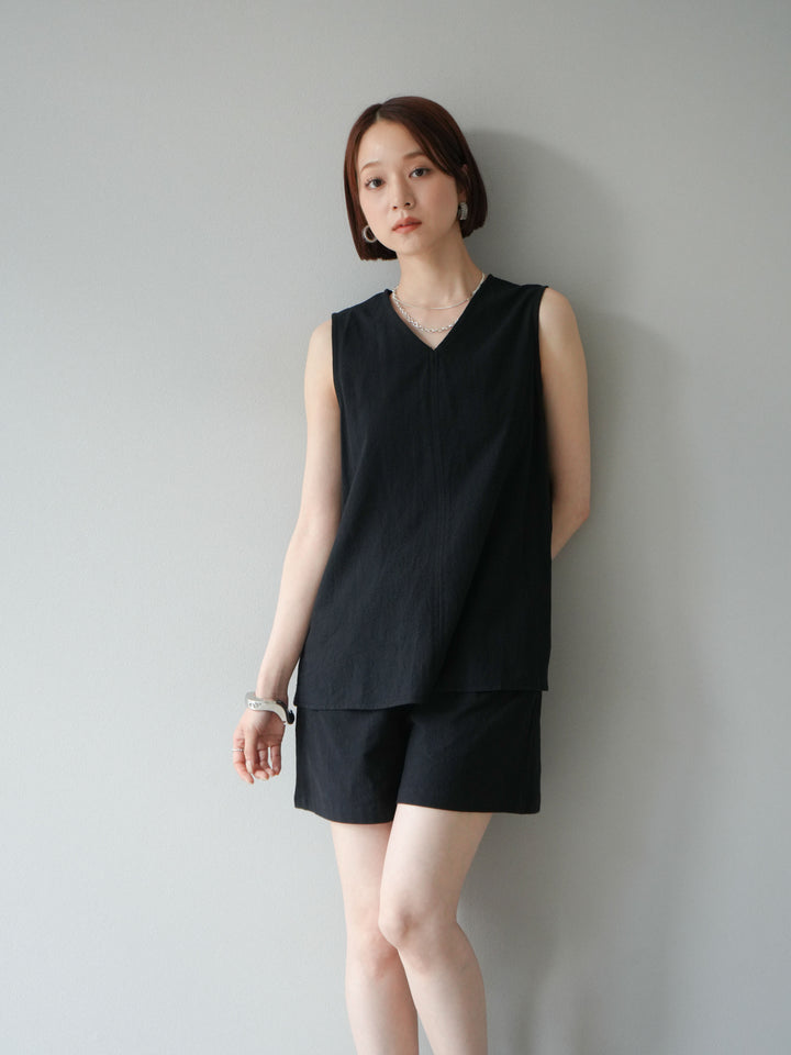 [套裝] 亞麻V領襯衫和短褲套裝 + 可選配件套裝（2 套）