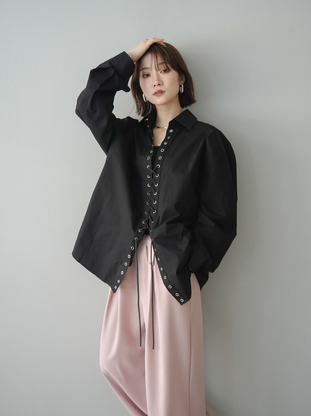 [SET]レースアップブロードシャツ+選べるアクセセット(2set)