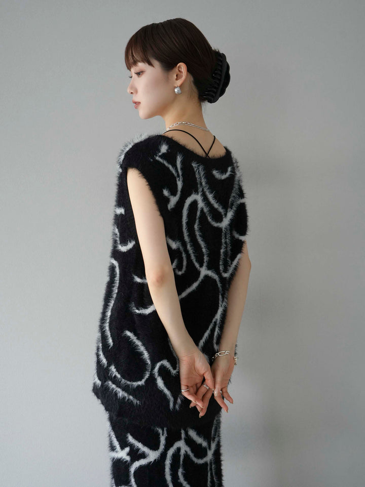 [SET] 線狀毛絨針織背心 + 線狀毛絨針織裙 (2套)