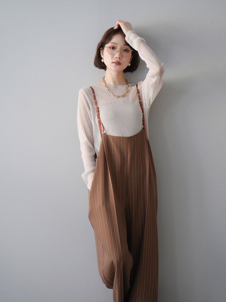 [予約]ヘリンボーンストライプサス付サロペット/goldbrown