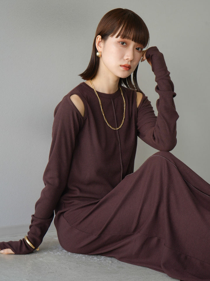 [SET] 鏤空羅紋長袖洋裝+可選配件套裝（2套）