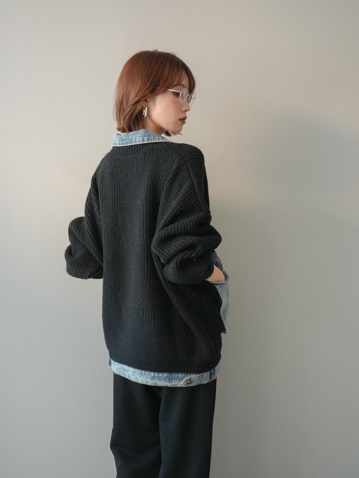 [予約]デニムドッキングオーバーニットジャケット/black